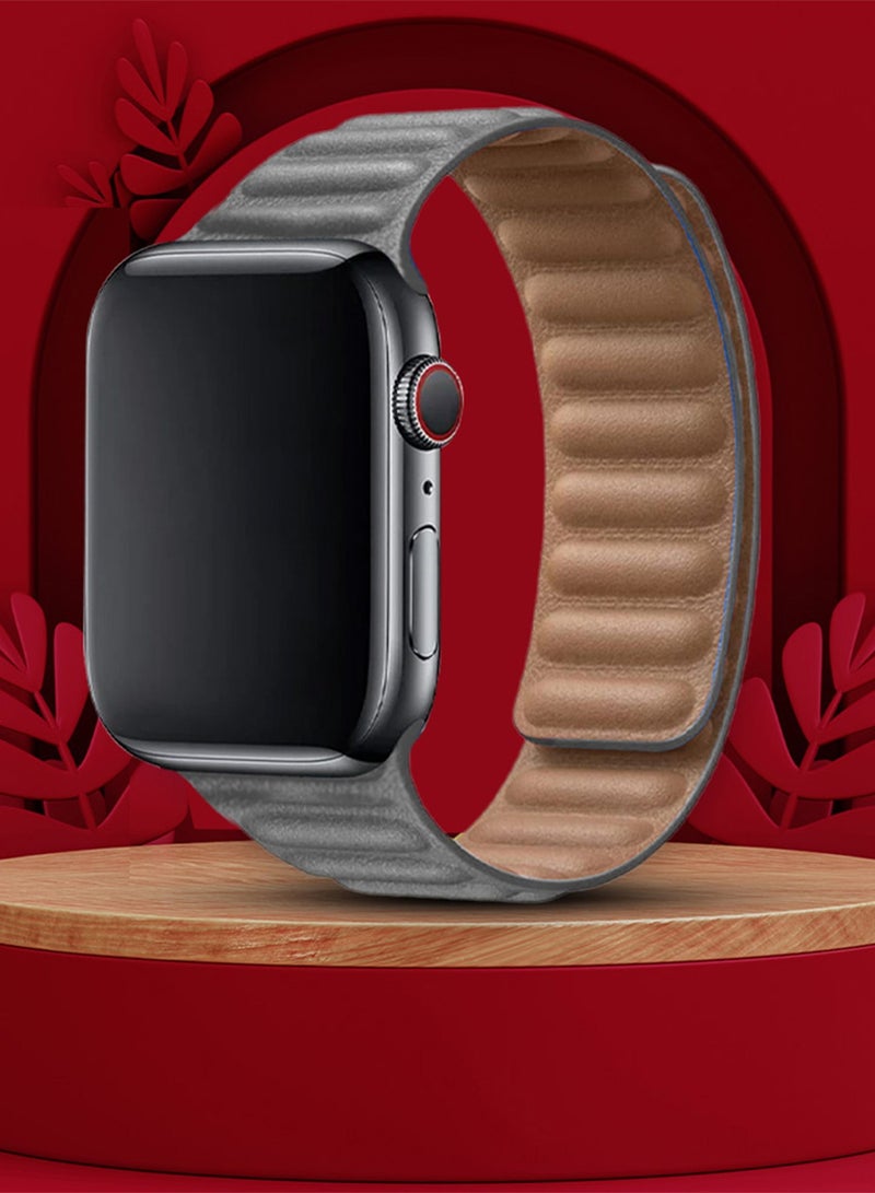 CATANES Replacement Band for Apple Watch Band 38mm 40mm 41mm (42mm Series 10) – Leather Link Strap Magnetic Loop Adjustable Bracelet - Grey - Image 4