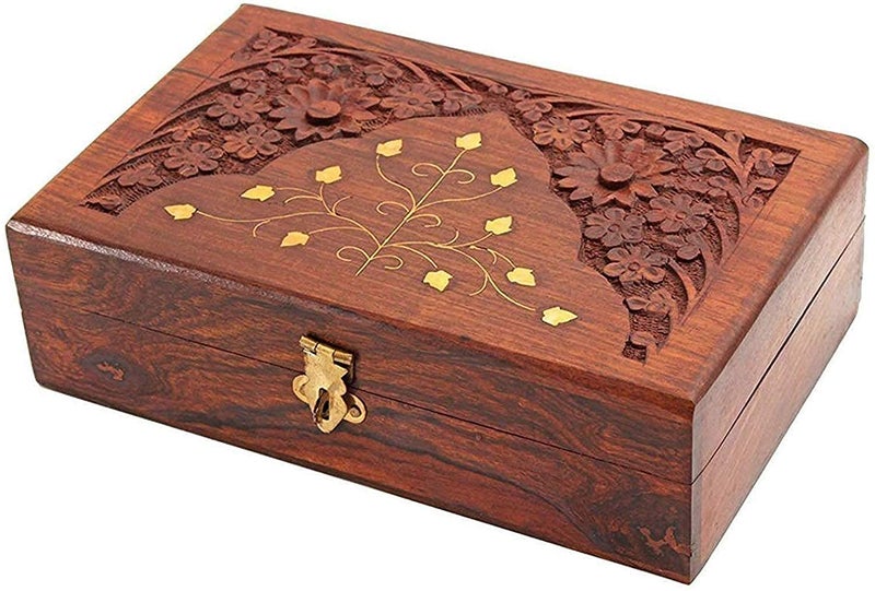 MOON CRAFT Wooden Jewelry Box Organizer - Classical Wood Jewlery Box Jewelery Storage Box Case Holder Jewellery - Carved - Image 2