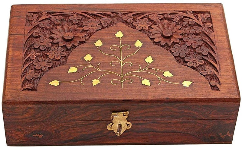 MOON CRAFT Wooden Jewelry Box Organizer - Classical Wood Jewlery Box Jewelery Storage Box Case Holder Jewellery - Carved - Image 5