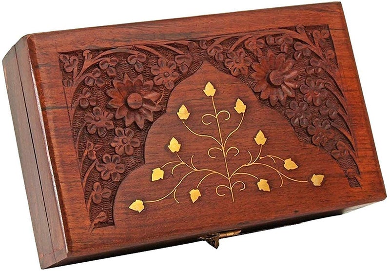 MOON CRAFT Wooden Jewelry Box Organizer - Classical Wood Jewlery Box Jewelery Storage Box Case Holder Jewellery - Carved - Image 3