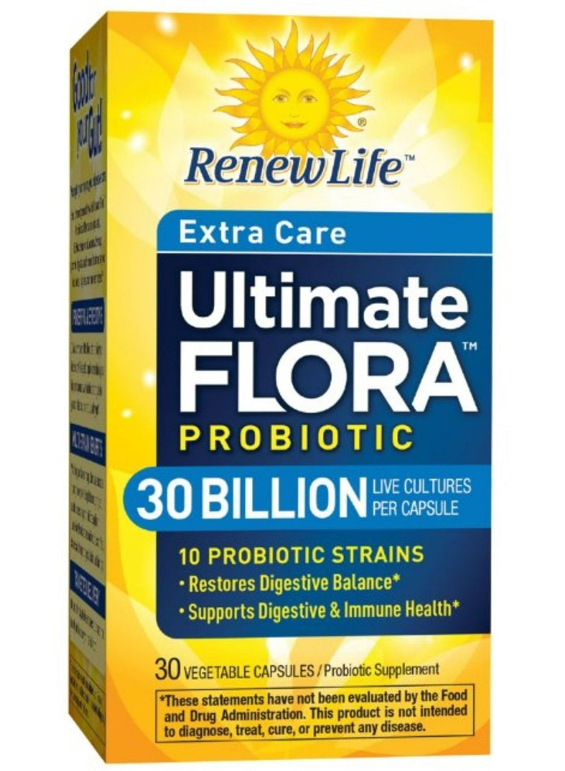Renew Life Probiotics 30 مليار وحدة تشكيل مستعمرة مضمونة، 12 سلالة، للرجال والنساء، ثابت على الرفوف، خالي من منتجات الألبان والصويا، 30 كبسولة