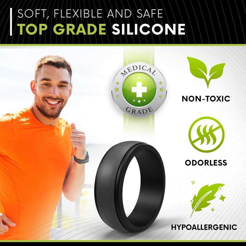 POPCHOSE Mens Silicone Wedding Rings, Silicone Rings Mens Silicone Rubber Wedding Bands for Men Size 7 8 9 10 11 12 13, 1 Pack, Size 8 - Image 3