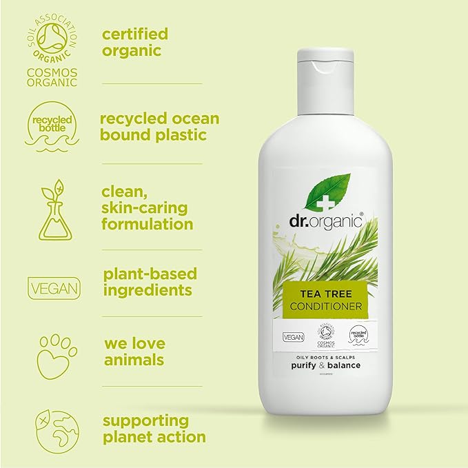 dr.organic Dr Organic Tea Tree Conditioner Purifying Oily Roots Scalps Mens Womens Natural Vegan CrueltyFree Paraben SLSFree Certified Organic 265ml Packaging may vary - Image 5