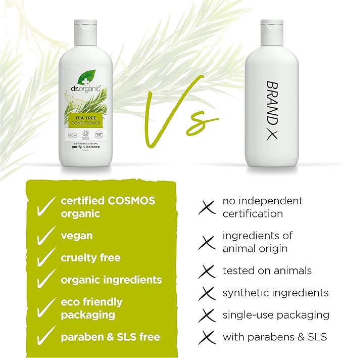 dr.organic Dr Organic Tea Tree Conditioner Purifying Oily Roots Scalps Mens Womens Natural Vegan CrueltyFree Paraben SLSFree Certified Organic 265ml Packaging may vary - Image 4