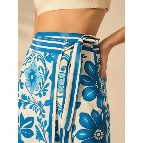 Sujama Women’s Floral Print Wrap Skirts Boho Tie Knot Skirt High Waist Causal Cute Flower Graphic Long Skirts Beachwear 2025 Blue - Image 4