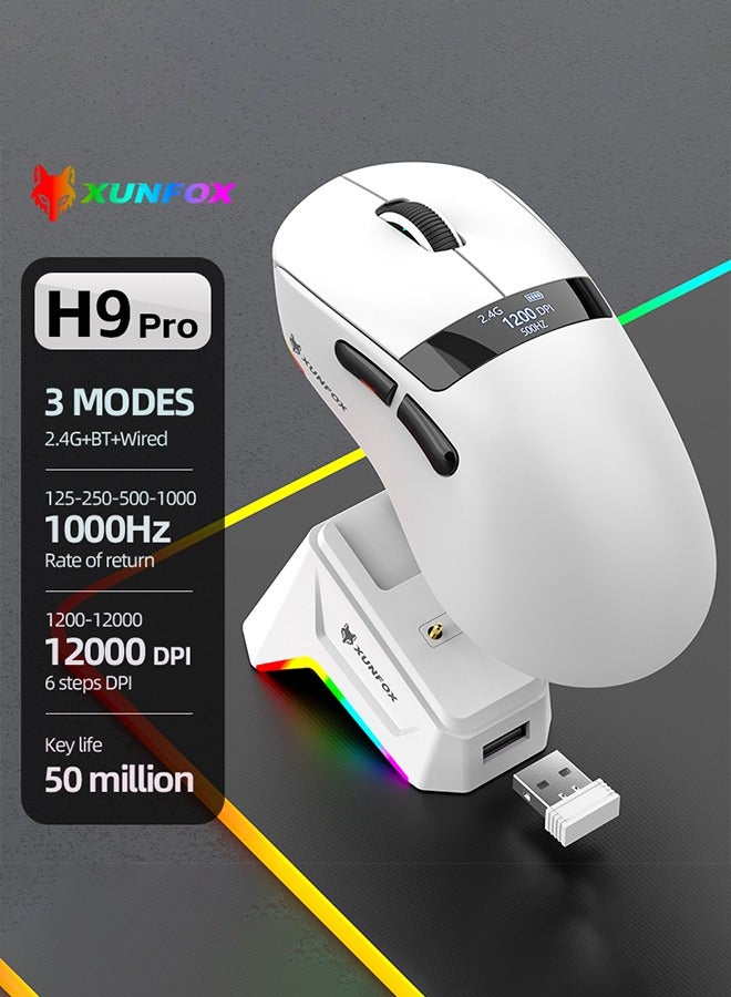 XUNFOX H9 Pro Lightweight Wireless Gaming Mouse with RGB Charging Dock,Tri-Mode-2.4G/USB-C Wired/BT,12K DPI,PAW3311 Optical Sensor with Anti-slip mouse Grip Tape for PC/Laptop/Mac  - Image 4