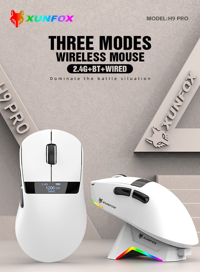 XUNFOX H9 Pro Lightweight Wireless Gaming Mouse with RGB Charging Dock,Tri-Mode-2.4G/USB-C Wired/BT,12K DPI,PAW3311 Optical Sensor with Anti-slip mouse Grip Tape for PC/Laptop/Mac  - Image 5