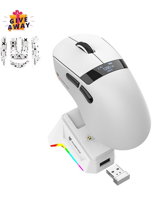 XUNFOX H9 Pro Lightweight Wireless Gaming Mouse with RGB Charging Dock,Tri-Mode-2.4G/USB-C Wired/BT,12K DPI,PAW3311 Optical Sensor with Anti-slip mouse Grip Tape for PC/Laptop/Mac  - Image 1