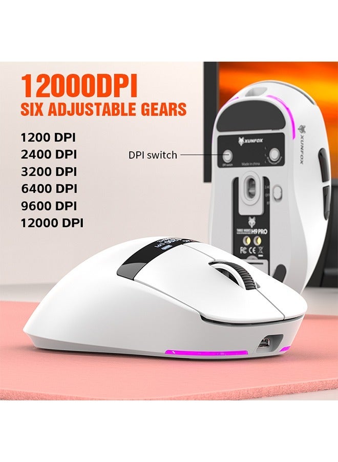 زونفوكس ماوس ألعاب لاسلكي خفيف الوزن H9 Pro مع قاعدة شحن RGB، وضع ثلاثي - 2.4 جيجاهرتز/USB-C سلكي/بلوتوث، 12 ألف نقطة في البوصة، مستشعر بصري PAW3311 مع شريط قبضة ماوس مضاد للانزلاق لأجهزة الكمبيوتر الشخصية/الكمبيوتر المحمول/ماك - Image 3