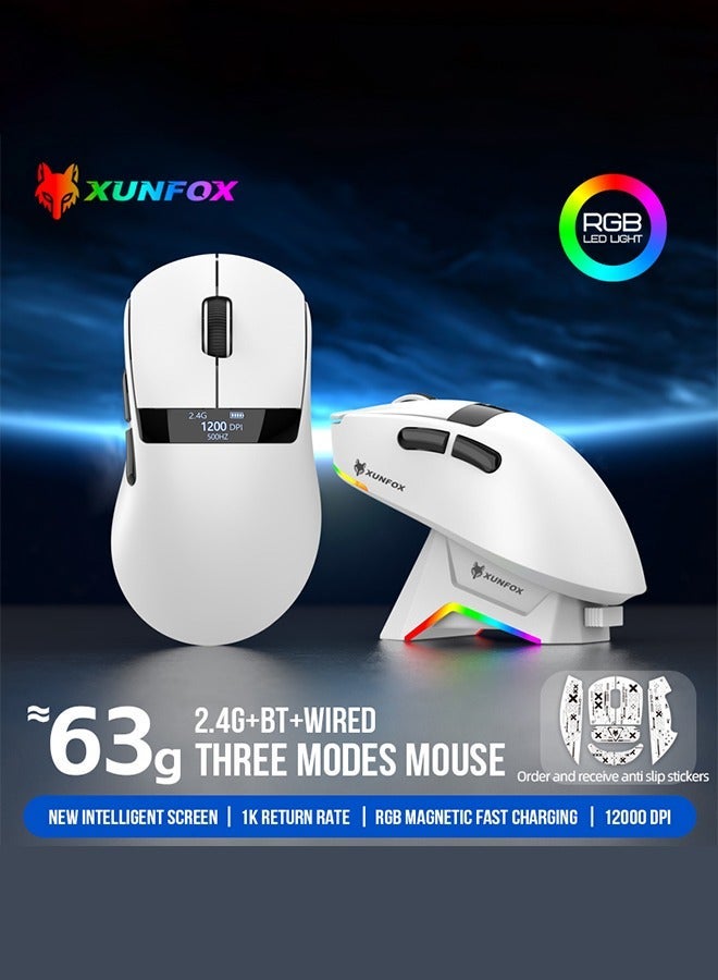 زونفوكس ماوس ألعاب لاسلكي خفيف الوزن H9 Pro مع قاعدة شحن RGB، وضع ثلاثي - 2.4 جيجاهرتز/USB-C سلكي/بلوتوث، 12 ألف نقطة في البوصة، مستشعر بصري PAW3311 مع شريط قبضة ماوس مضاد للانزلاق لأجهزة الكمبيوتر الشخصية/الكمبيوتر المحمول/ماك - Image 1