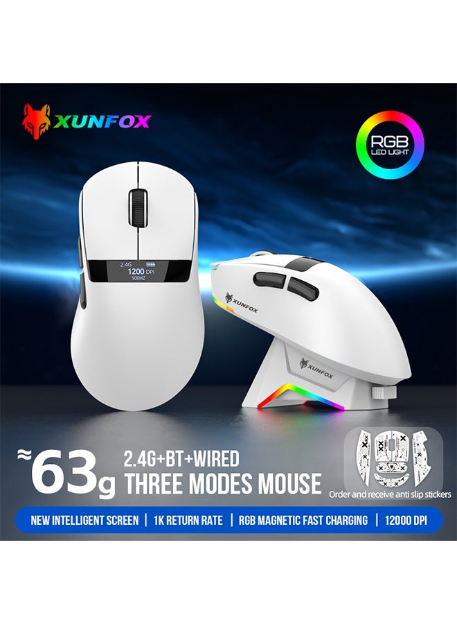 XUNFOX H9 PRO Tri-Mode Wireless Gaming Mouse – 63g Lightweight, 12000 DPI, PAW-3311 Sensor, RGB Dock, OLED Screen for PC/Mac - Image 5