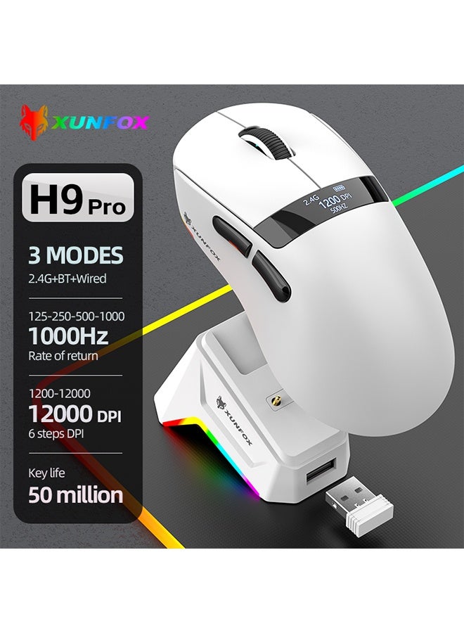 XUNFOX H9 PRO Tri-Mode Wireless Gaming Mouse – 63g Lightweight, 12000 DPI, PAW-3311 Sensor, RGB Dock, OLED Screen for PC/Mac - Image 4