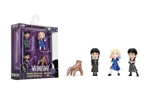 Jada Wednesday 25 Metalfigs 4Pack  Durable DieCast Collectible Figurines  Includes Wednesday Enid Thing Morticia  Ages 8  Vibrant Color Details for Collectors  Fans - Image 1