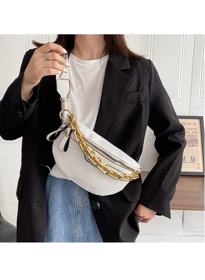WAOKN Thick Chain Women's Fanny Pack Plaid leather Waist Bag Shoulder Crossbody Chest Bags Luxury Designer Handbags Female Belt Bag,Women's PU Leather Shoulder Bag Hand Bags Sling bag, Crocodile Leather Textured Mobile Phone Bag Coin Purse Carrying Bag Side Bag,Thick Chain Women's Waist Bag Fanny Pack Fashion Shoulder Crossbody Chest Bags Female Belt Bag Crocodile Shoulder Bag ﻿  - Image 3