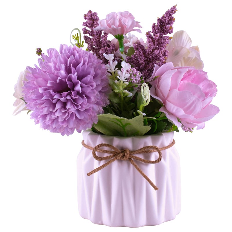 Artificial Potted Flowers Small Ceramic Vase Fake Flower Plants Desktop Decoration Indoor for Home and Office Faux Flowers Hydrangea Decora for TableBookshelfBedroomLiving RoomPartyPurple