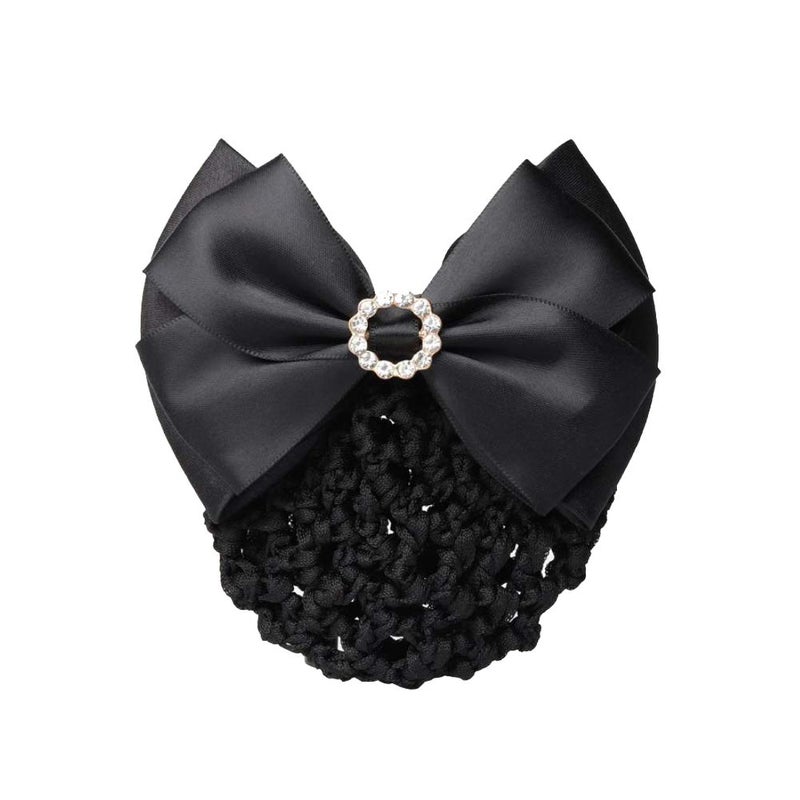 1Pcs Black Rhinestone Satin Bow Barrette Bowknot Snood Net Barrette Hair Clip Bun Cover Hairnet Bowknot Decor French Hair Clip Women ladies Girls Hair Accessories