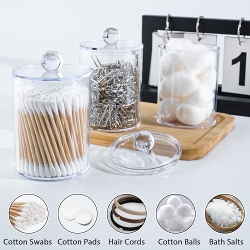 XIPENGKEJI 4 Pack Qtip Holder,Canister Apothecary Jar Set, Bathroom Jars with Lids Set for Cotton Swabs, Balls, Pads, Floss Picks,10oz-12oz Plastic Canisters Restroom Bedroom Vanity Organizer - Image 4