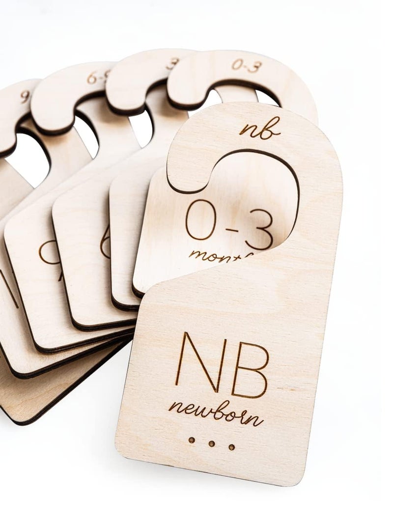 White Loft Baby Clothes Dividers for Closet - Wood Size Dividers for Newborn to 24 Months, Nursery Organizer, Large 1in Letter Size (Set of 7) - Image 1
