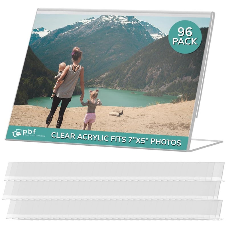 pbf 7x5 Acrylic Sign Holder  7 x 5 Horizontal Stand Up Slanted Sign Holder  Acrylic Stands for Display  Clear Picture Frame Menu Table Top Stand Plastic Flyer Holder 96Pack