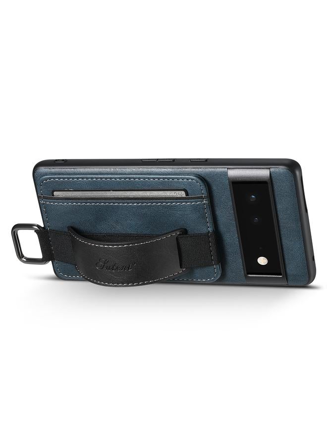 Suteni Case For Googel Pixel 6 H13 Card Wallet Wrist Strap Holder PU Phone Case - Image 4