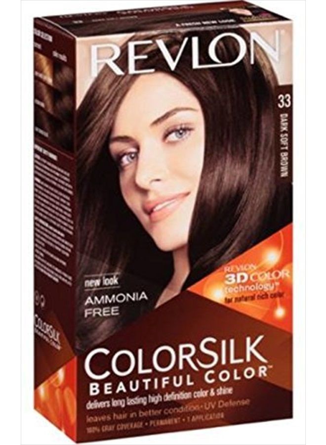 Revlon ColorSilk Beautiful Color, 33 Dark Soft Brown 1 ea (Pack of 6)