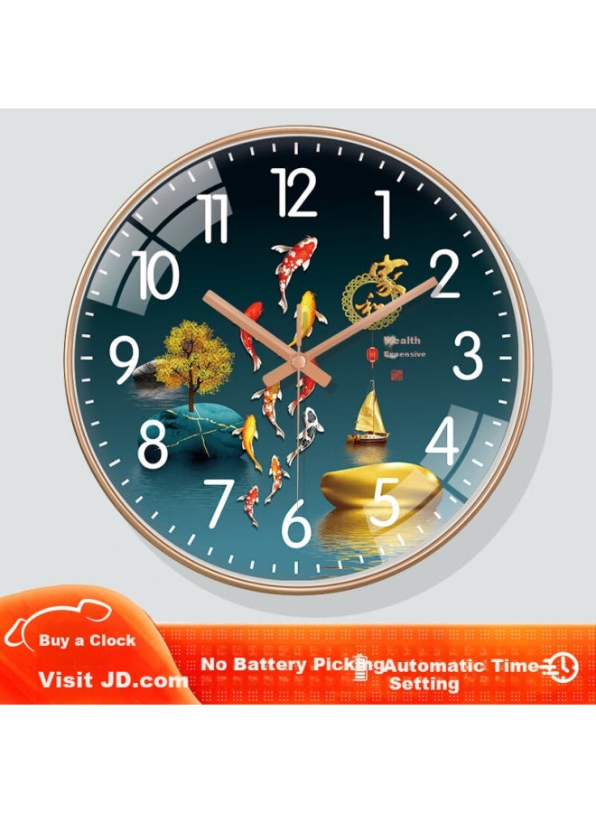 Peng Chuang Pengchuang New Chinese Style Radio-controlled Wall Clock For Living Room Automatic Time Setting Household Atmosphere Quartz Clock Decorative Wall-mounted Clock Without Drilling - Image 1