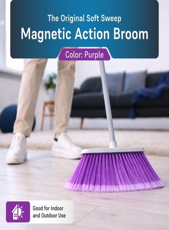 Soft Sweep Brooms The Original Soft Sweep Magnetic Action Broom (2-Pack, Purple) - Super Lightweight Indoor & Outdoor Sweepers with Soft Flagged Bristles - Non-Scratch Design for Wood, Tile, & Linoleum - Made in USA - Image 2