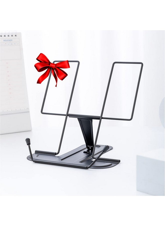 MSDADA Metal Book Stand For Desk, Adjustable Reading Rest Book Holder, Portable Cookbook Documents Holder, Sturdy Typing Stand For Recipes Textbooks Tablet Music Books With Page Clips (Black) - Image 1