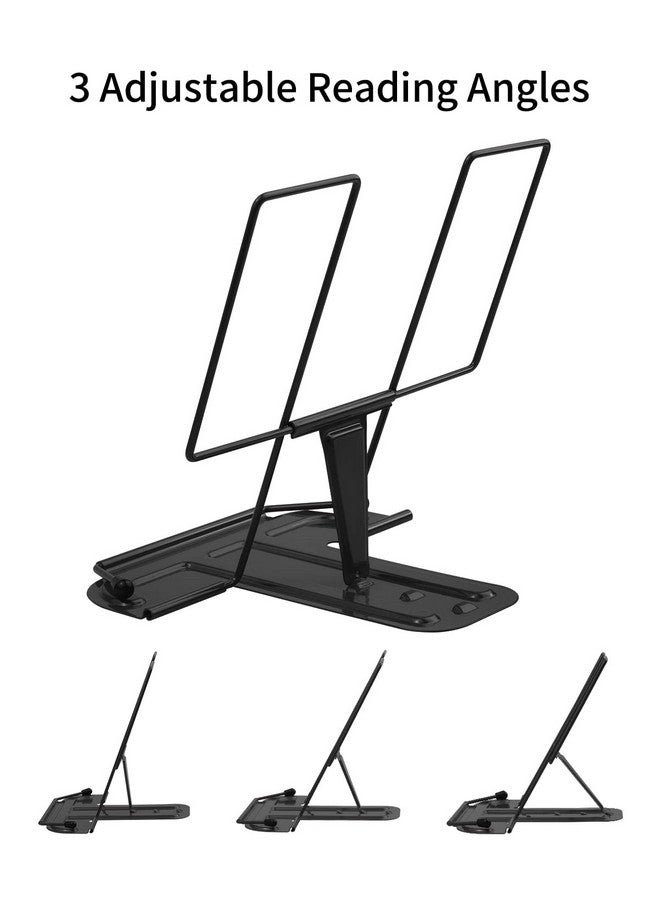 MSDADA Metal Book Stand For Desk, Adjustable Reading Rest Book Holder, Portable Cookbook Documents Holder, Sturdy Typing Stand For Recipes Textbooks Tablet Music Books With Page Clips (Black) - Image 3