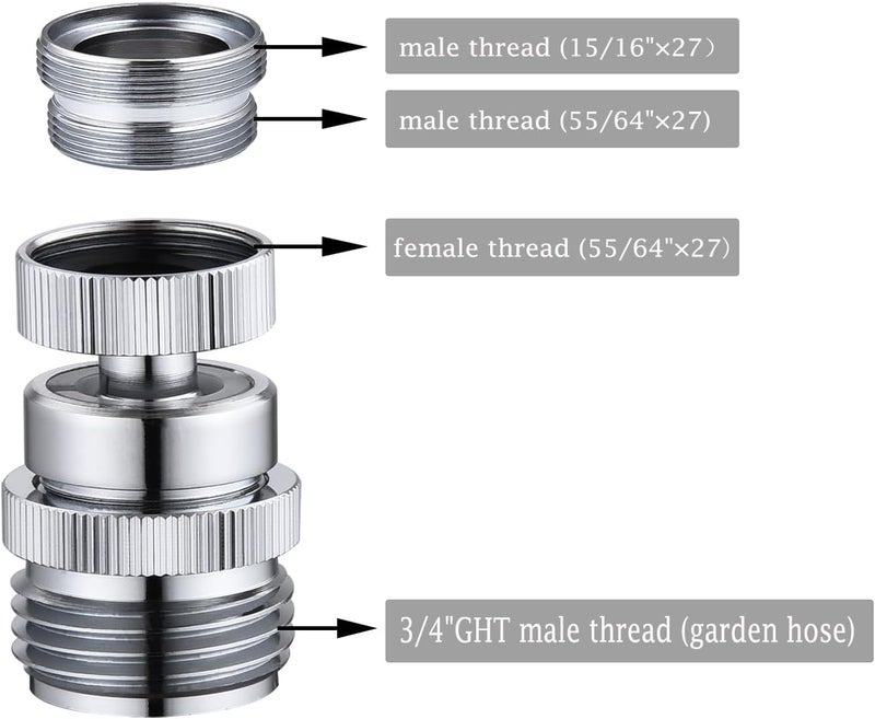 walkinginrain Faucet Adapter with Aerator, Sink Faucet to 3/4" Garden Hose Adapter, Swivel Faucet Adapter Kit, Faucet Adapter to Garden Hose for Kitchen Bathroom - Image 2