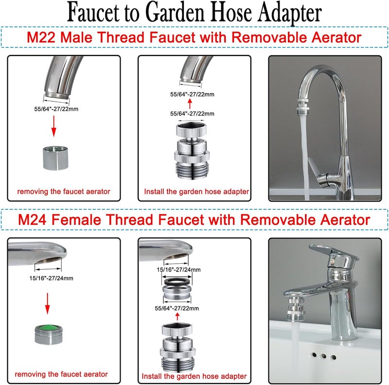 walkinginrain Faucet Adapter with Aerator, Sink Faucet to 3/4" Garden Hose Adapter, Swivel Faucet Adapter Kit, Faucet Adapter to Garden Hose for Kitchen Bathroom - Image 3