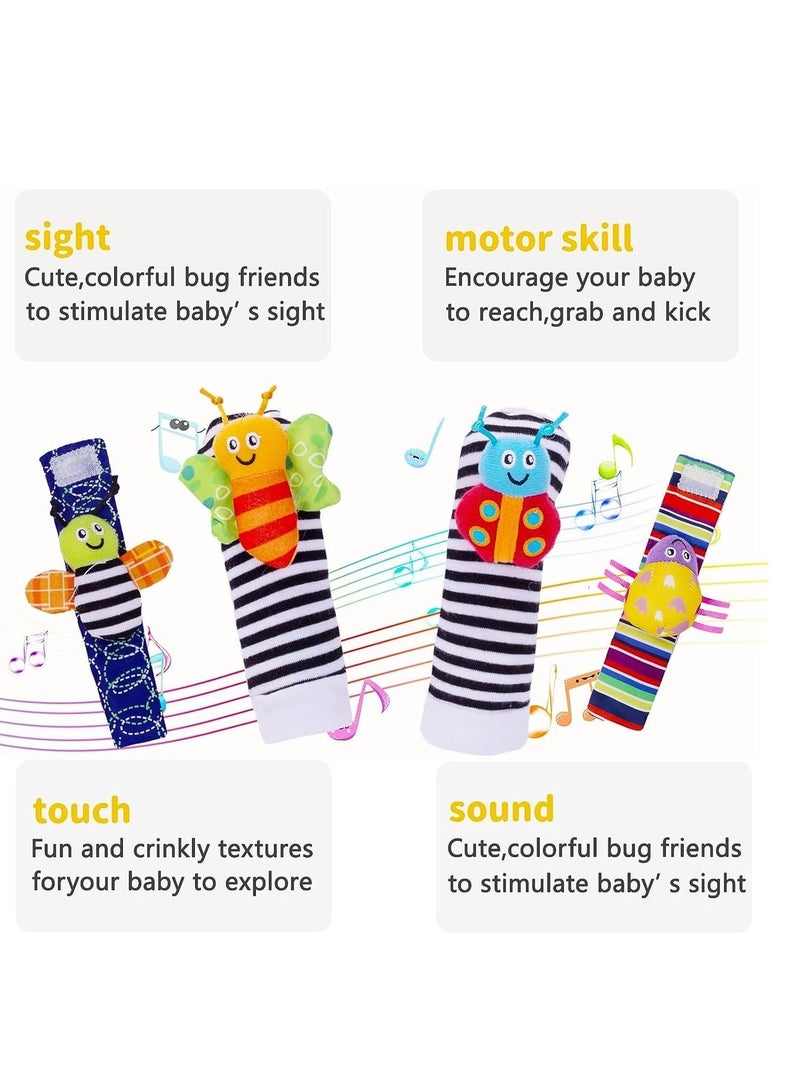 Y&D Wrist Rattles Baby Sock Toys Set Soft Sensory for Babies Cartoon Animal Rattle Foot Early Development Toy Shower Birth Gift Newborn Infant Green and black  - Image 2