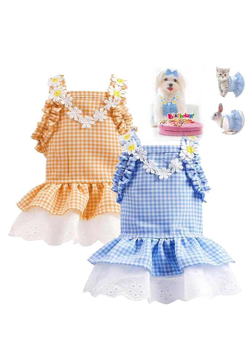 KASTWAVE Dog Dresses for Small Dogs Girl Female Plaid Dog Sundresses Puppy Cat Skirt Doggie Birthday Party Princess Dresses Pet Summer Clothes Apparel Costumes (2 Pieces, M) - Image 1