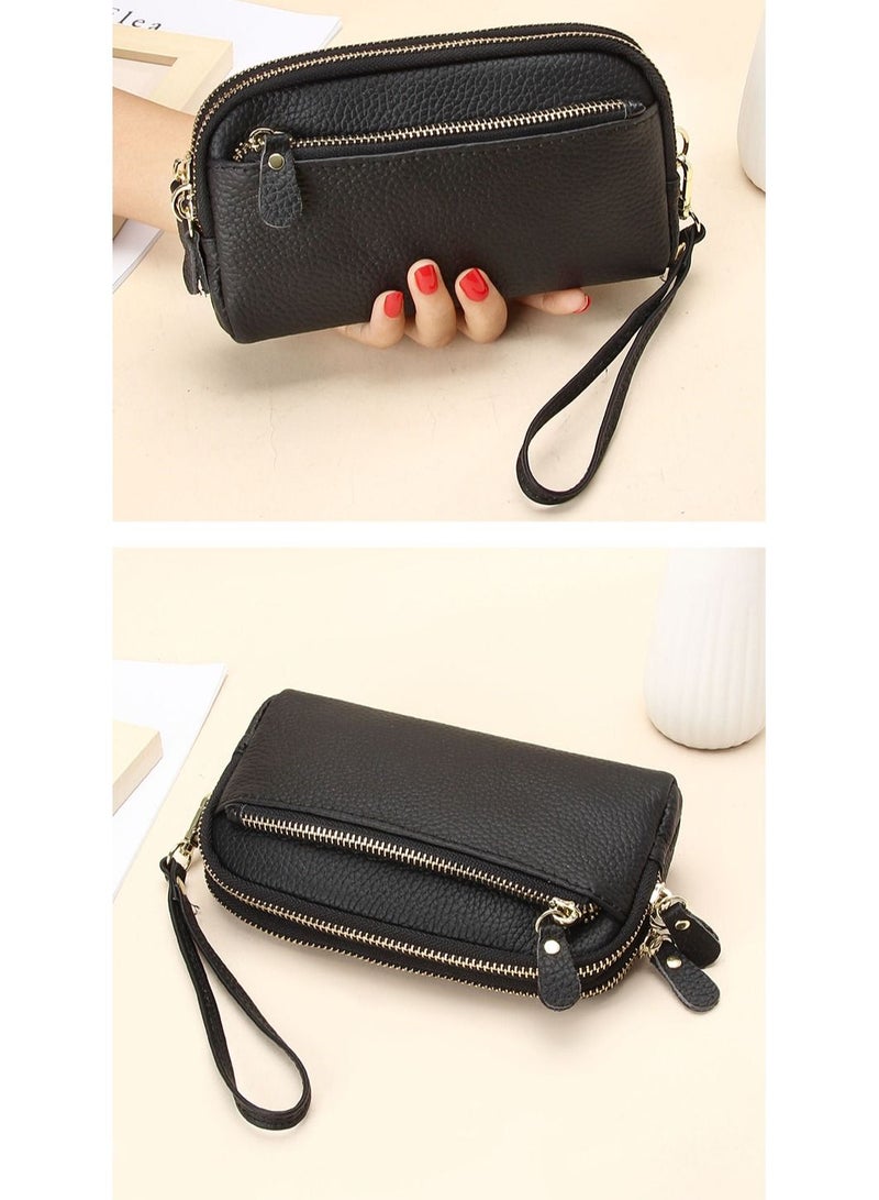 Loquat Large Capacity Zipper Wallet Black 