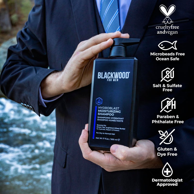 Blackwood For Men Hydroblast Moisturizing Shampoo - Men's Shampoo for Coarse, Dry, & Curly Hair - Infused with Ginseng & Ginger- Natural Vegan Formula -Sulfate Free, Paraben Free & Cruelty Free(17 Oz) - Image 3