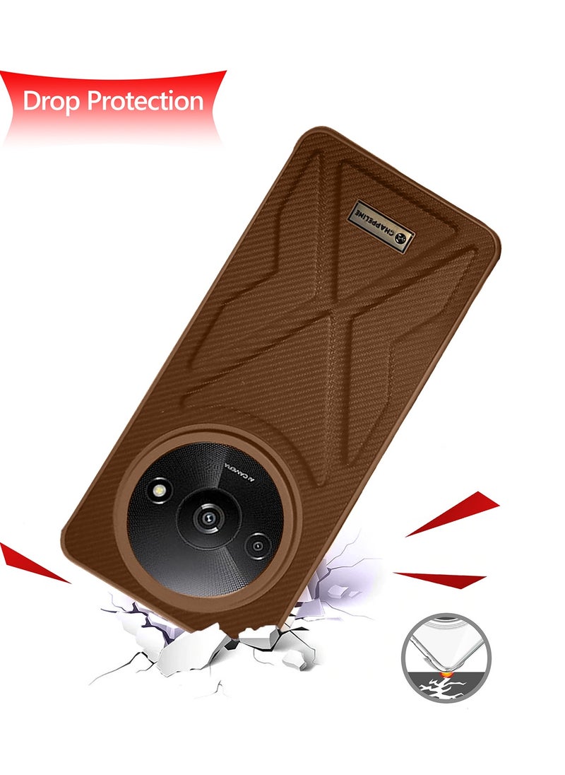 CHAPPELINE - Soft Silicone Fabric Texture Card Holder Case Cover For Xiaomi Redmi A3 4G 2024 Brown - Image 1