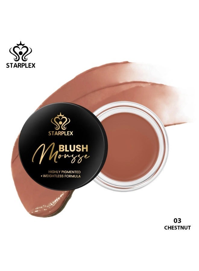 STARPLEX Mousse Blush Velvet Cream Blush CHESTNUT, Highly Pigmented Easy Blend, Waterproof Long Lasting No Transfer, Natural Brighten Complexion, 6 Shades Available - Image 1