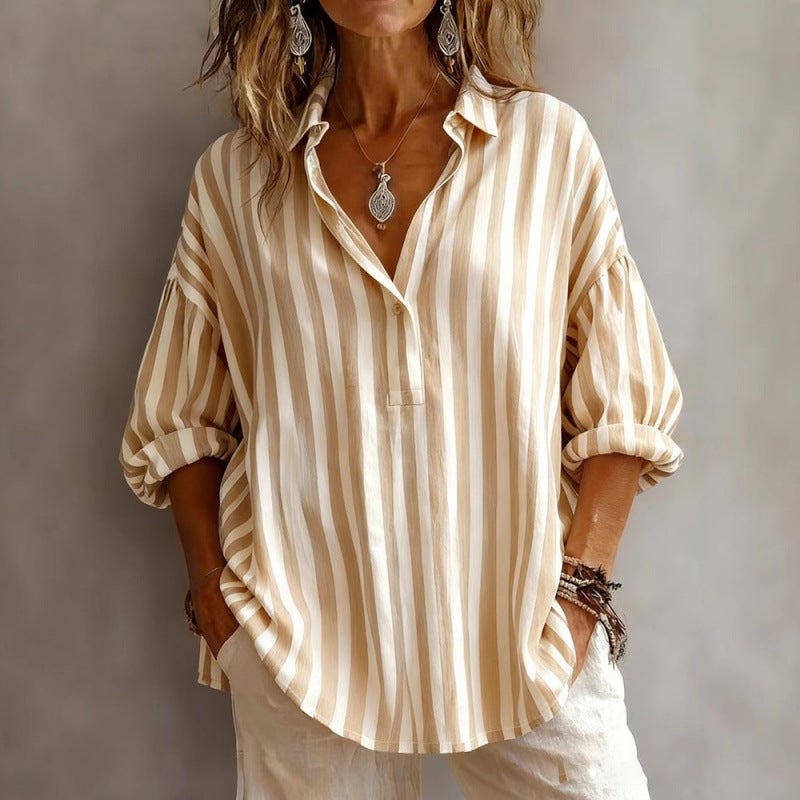 بلوزة نسائية مخططة فضفاضة - صيف 2025 - Image 3