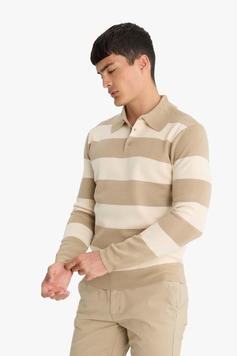 DeFacto Beige Man Standard Fit Polo Collar Knitwear Pullover Casual - Image 5