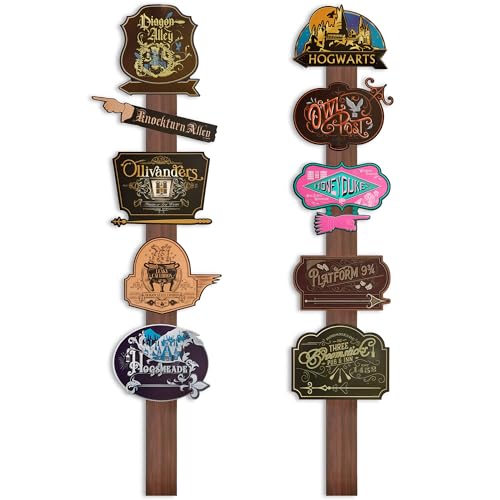 Conquest Journals Harry Potter Wizarding World Directional Sign Set, Officially Licensed, 12 Pieces, 10 6'' x 9'' Location Signs & 2 48'' Posts, Cardstock, Party Decorations or Home Decor - Image 1