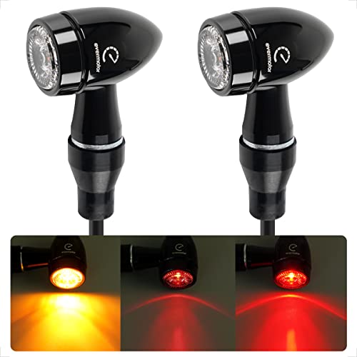 evermotor إشارات دوران LED للدراجة النارية إيفرموتور ميني بوليت، إشارات وميض من سبائك الألمنيوم CNC، مؤشرات أمامية وخلفية 12 فولت لهارلي، دراجة، ياماها، هوندا، كافيه ريسر، كروزر - ضوء كهرماني + أحمر، 2 قطعة - Image 1