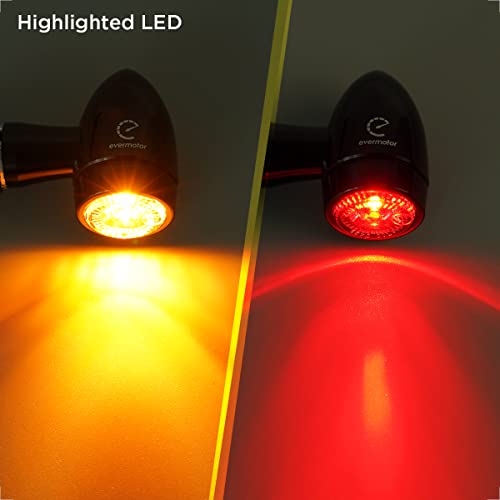 evermotor إشارات دوران LED للدراجة النارية إيفرموتور ميني بوليت، إشارات وميض من سبائك الألمنيوم CNC، مؤشرات أمامية وخلفية 12 فولت لهارلي، دراجة، ياماها، هوندا، كافيه ريسر، كروزر - ضوء كهرماني + أحمر، 2 قطعة - Image 4