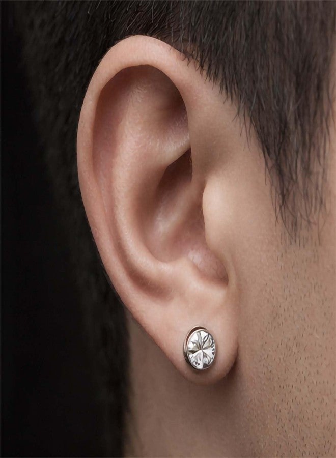 Pundriksh (1 Pair) Unisex Fancy & Stylish Stainless Steel Silver Plated Glossy Finish Elegant Black Round Cone Shape Cubic Zirconia Screw Bali Stud Hoops Ear Piercing Earrings for Men & Women - Image 2
