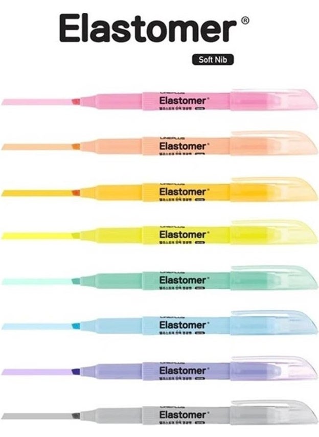 lineplus Elastomer Highlighter Pen Pastel Colors 8 Pack  - Image 1