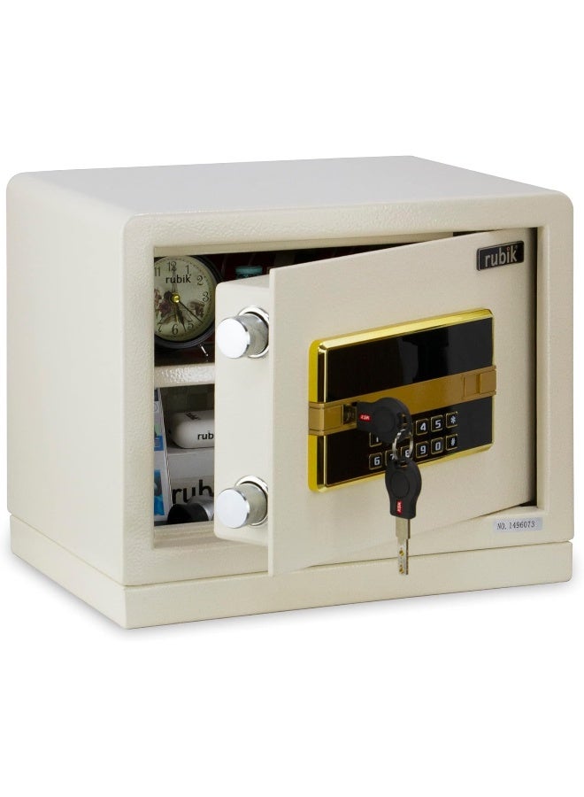 Rubik Safe Box with Dual Security Digital Keypad and Key Lock for Home Office Protect Documents Cash Passports Jewelry RB26AS (Size 29x35x25cm) Off White - Image 1