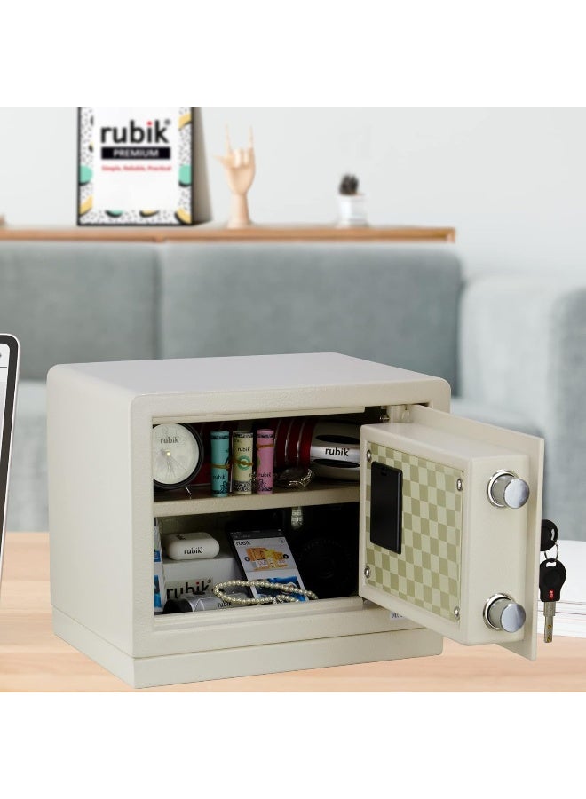 Rubik Safe Box with Dual Security Digital Keypad and Key Lock for Home Office Protect Documents Cash Passports Jewelry RB26AS (Size 29x35x25cm) Off White - Image 3