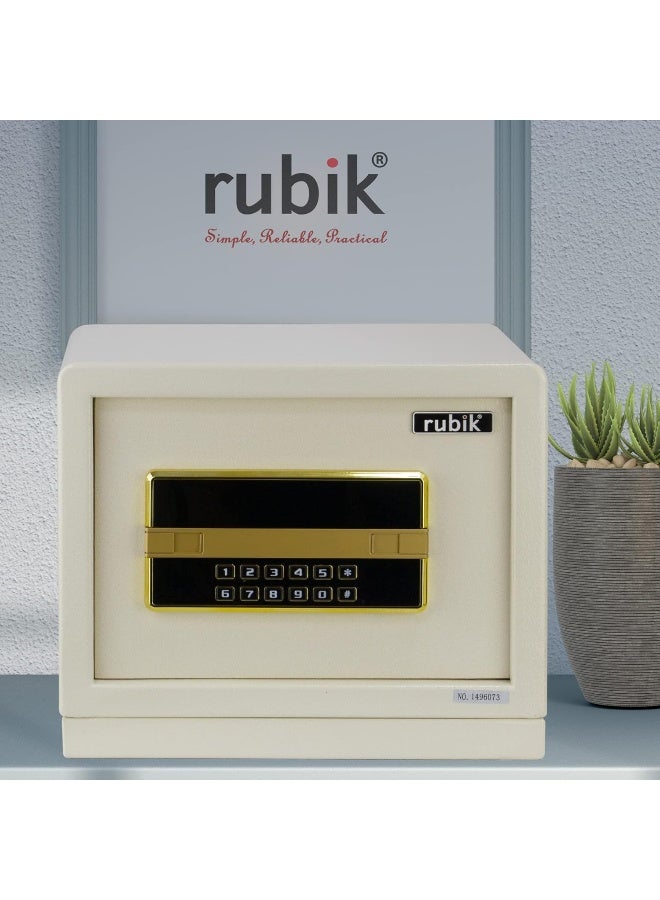 Rubik Safe Box with Dual Security Digital Keypad and Key Lock for Home Office Protect Documents Cash Passports Jewelry RB26AS (Size 29x35x25cm) Off White - Image 4