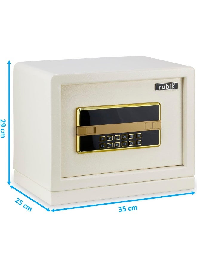 Rubik Safe Box with Dual Security Digital Keypad and Key Lock for Home Office Protect Documents Cash Passports Jewelry RB26AS (Size 29x35x25cm) Off White - Image 2