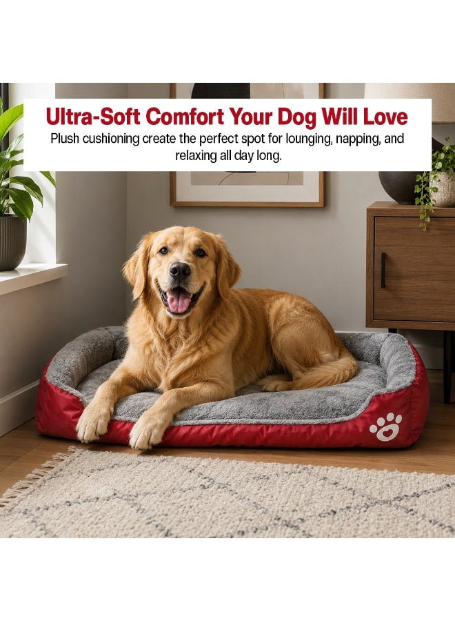 NNC PETS Orthopedic dog bed for Large dogs, Washable plush pet bed with raised bolster sides, Soft plush interior, and Non-slip bottom, Comfortable indoor dog sofa bed, Easy to clean, 90 cm (Red) - Image 4