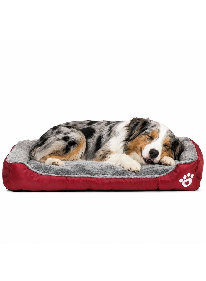 NNC PETS Orthopedic dog bed for Large dogs, Washable plush pet bed with raised bolster sides, Soft plush interior, and Non-slip bottom, Comfortable indoor dog sofa bed, Easy to clean, 90 cm (Red) - Image 1